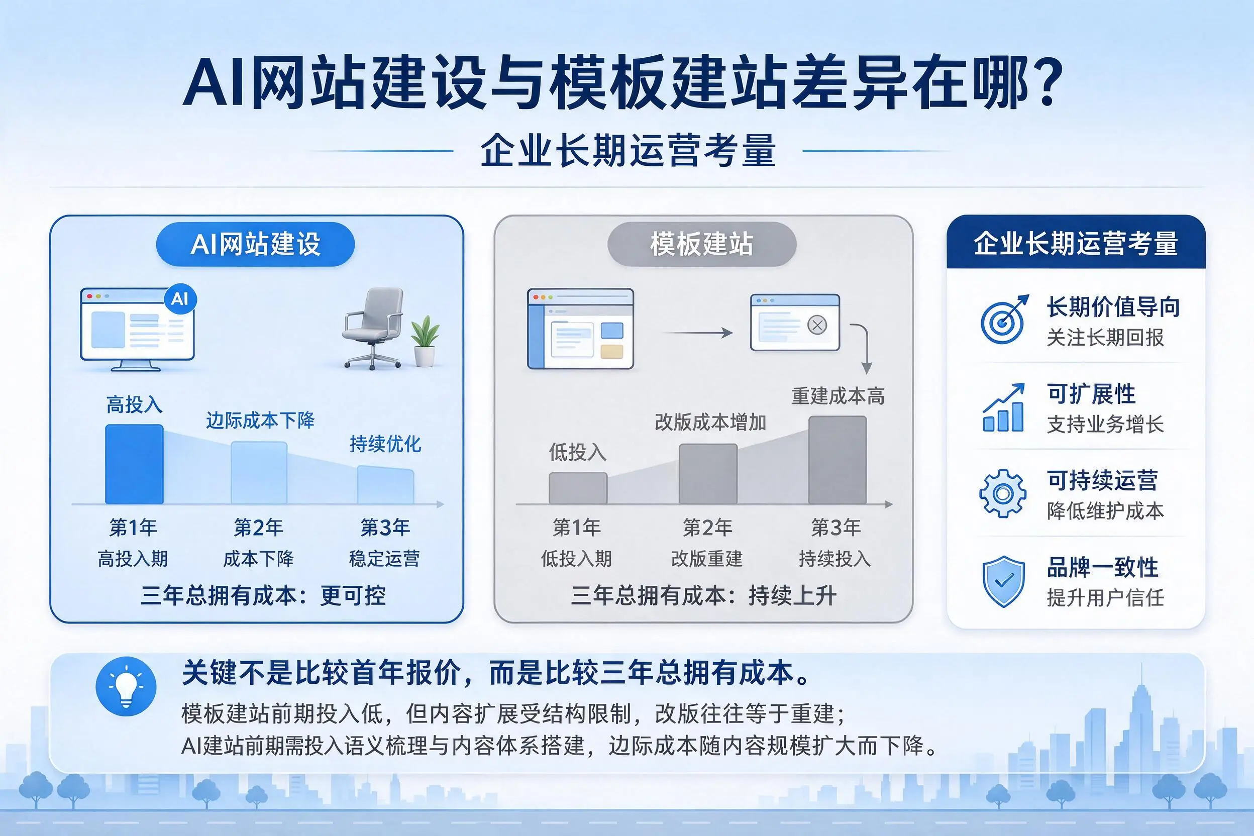 AI网站建设与模板建站差异在哪？鞍山企业长期运营考量